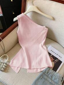 Top de tirantes con abertura en el hombro de unicolor casual, verano - Rosa - Ver 2