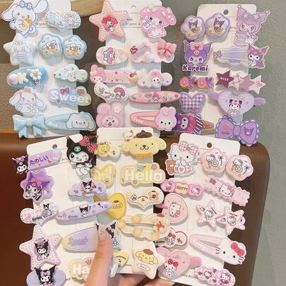 SANRIO 10个/套可爱Hello Kitty发夹，多功能女孩发饰，呵护秀发，粉色发夹发卡套装，情人节礼物，日本Hello Kitty卡通发饰