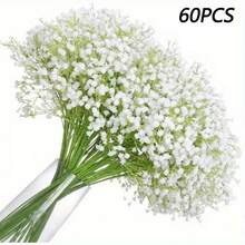 1/10/30/60/90朵星空人造花附莖 - 手作逼真質感花束，適合婚禮新娘花束、臥室、客廳、餐桌、牆面、層架、陽台、花園裝飾，DIY花藝裝飾，亦適用於婚禮、派對、生日氛圍佈置 - 白色 - 查看 9