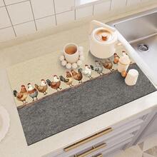 1pc Dish Drying Mat, Coffee Machine Mat, Absorbent Placemat, Fabric Texture, Beige And Gray Striped, Decorative Chicken Pattern, Suitable For Kitchen, Dining Table And Cafe, Multi-Purpose Drainage Pad, Home Gift, Tabletop Decor - XYLSD-338 - View 6