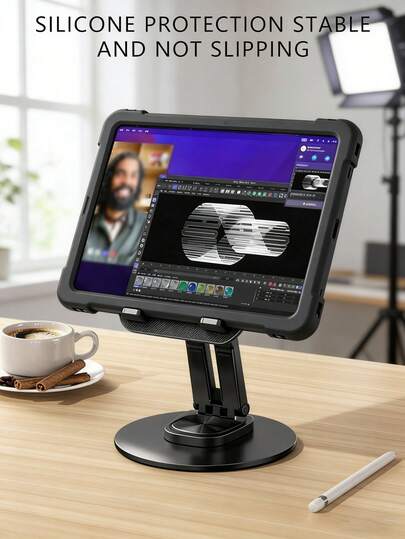 Soporte de escritorio de metal giratorio 360°| Soporte fuerte y resistente| Soporte ergonómico de múltiples ángulos ajustable| Montaje portátil universal compatible con tabletas/teléfonos/portátiles| Para dibujo/estudio/oficina/hogar