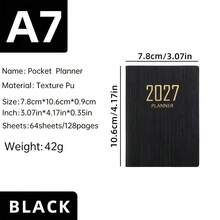 1本A7尺寸2027年英式日历笔记本，64张/128页，薄款周历，365天计划本，迷你便携口袋日记本，仿皮小记事本，4.17*3.07英寸 - 多色 - 查看 2