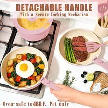 Pots And Pans Set Non Stick, 21 Pcs Nonstick Ceramic Cookware Set, RV Kitchen Cooking Set With Detachable Handles, Oven Induction Cookware, Stackable, Pink, - View 9