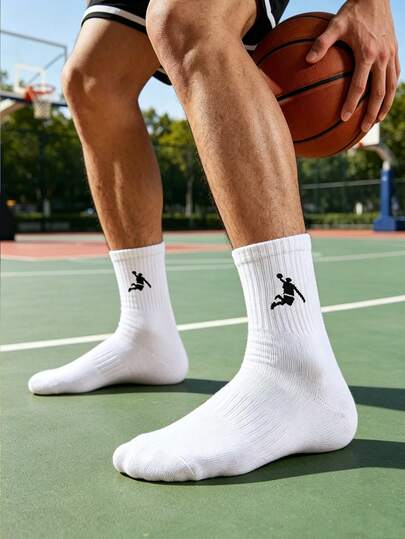 1/5/10/20 Pairs Men's Crew Socks, Sports Elastic Waist Basketball Socks, Comfortable Soft Running Socks