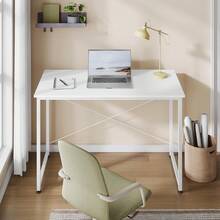 Computer Desk White 100x50x75 Cm Small Writing Desk With Metal Frame, Space-Saving Study Table Wooden Computer Table For Home Office Bedroom - 1 - 查看 3
