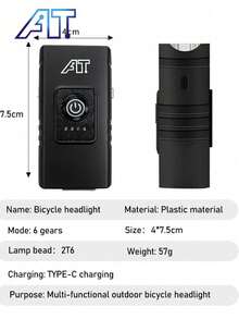 Plastic Bicycle Front Light Outdoor Cycling Sports Bike Light Floodlight Spotlight Portable USB Rechargeable Bicycle Light USB Rechargeable Strong Light Flashlight Cycling Accessories Night Riding Battery Display Mountain Bike Universal - Multicolor - View 7
