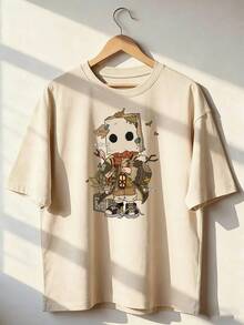 Vintage And Fantasy Style Short Sleeve T-Shirt, Fashionable Short Sleeve T-Shirt For Spring And Summer 2026, Made In Mexico, 180 Grams. Cartoon Print, Couple Design, Suitable For Indoor Or Outdoor Wear. Crew Neck, Unisex, Ideal For Office And Leisure. One-Piece Pack. - APR-P631577SLNDXZGY504 - 查看 1