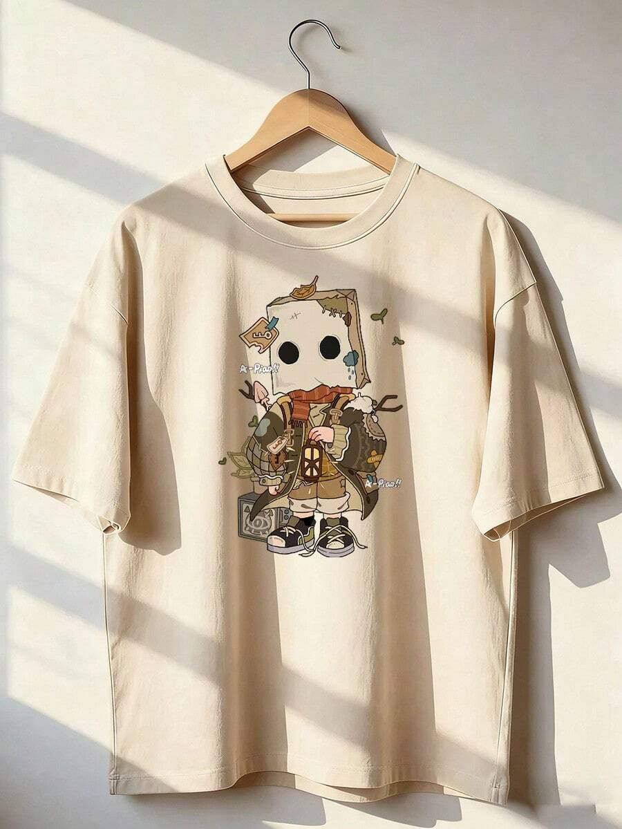 Vintage And Fantasy Style Short Sleeve T-Shirt, Fashionable Short Sleeve T-Shirt For Spring And Summer 2026, Made In Mexico, 180 Grams. Cartoon Print, Couple Design, Suitable For Indoor Or Outdoor Wear. Crew Neck, Unisex, Ideal For Office And Leisure. One-Piece Pack. - APR-P631577SLNDXZGY504 - 查看 1