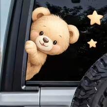 Cartoon Bear Star Car Window Sticker, Waterproof Removable Vinyl Decal, Durable No-Residue Peeking Bear Design For Car Door, Bumper, Laptop, Luggage, Motorcycle - Bear Car Stickers - View 4