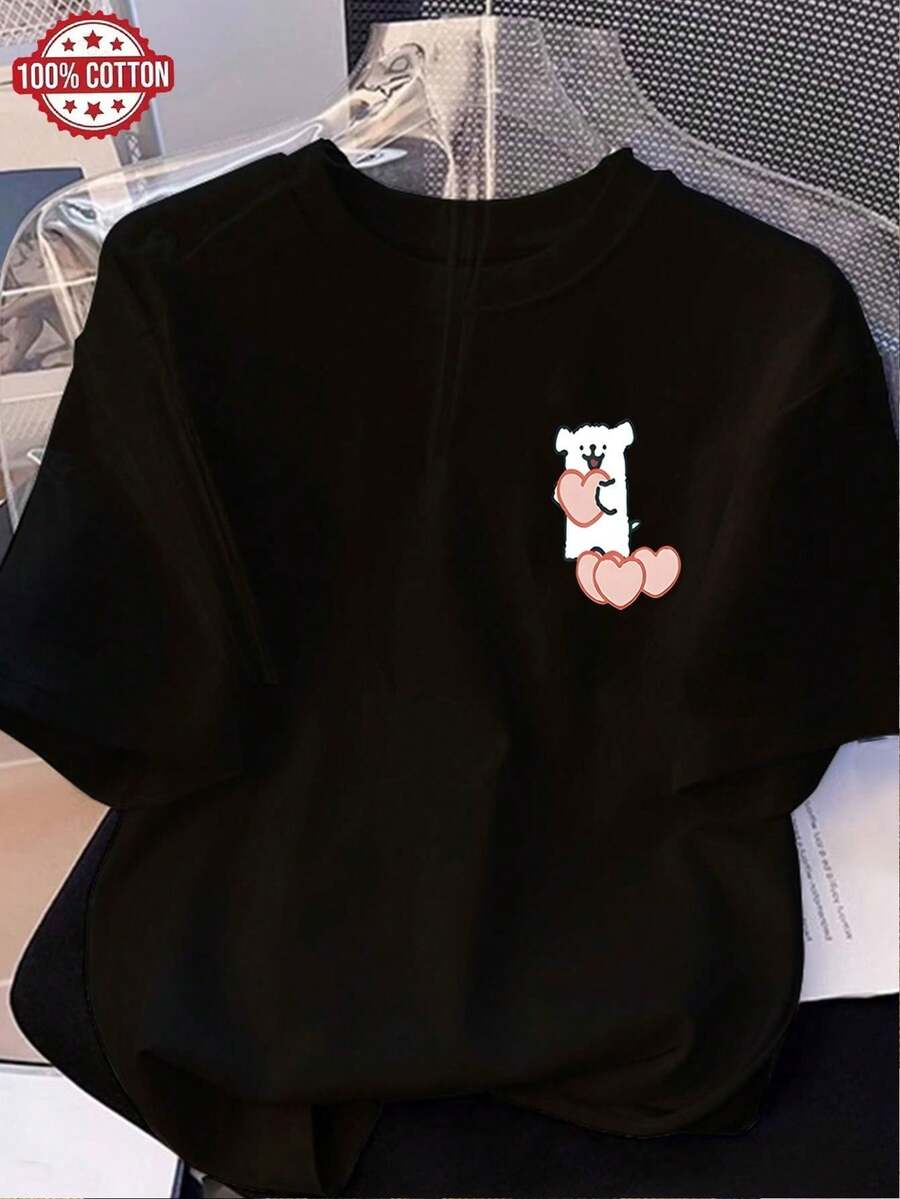 Women's T-Shirt: Modern Summer T-Shirt In Pure Cotton, Loose Round Neck, Versatile Clothing For Women, Comfortable Casual T-Shirt For Teenagers, Vibrant And Youthful Short Sleeve Tops For Daily Wear. - 黑色 - 查看 1