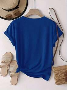 Breathable, Soft, And Versatile, This Women's Short-Sleeved, Round-Neck T-Shirt Features A Heart-Shaped Balloon Print In Black And A Leopard Print. Modern And Casual, It's Easy And Versatile For Leisure, Travel, And Vacations. 13419 Casual Fashion, Round Neck T-Shirt, Women's Warm Clothing - 藍色的 - 查看 5