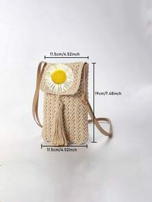 Women's Straw Tassel Crossbody Bag, Summer Beach Vacation Shoulder Bag, Sunflower/Daisy Solid Color Mini Straw Handbag, Lightweight Boho Rattan Style Tote, Adjustable Strap Small Handbag, Portable Woven Clutch For Daily Commute Shopping, Aesthetic Beach Bag For Picnic Vacation Outfit, Durable Straw Bag Gift For Women And Girls - Multicolor - View 11