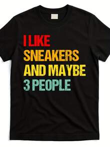 Disfruto de las zapatillas deportivas y quizás de la camiseta de "Three Individuals".Mismo diseño para hombres y mujeres, camiseta estampada de manga corta de verano hecha de 220G puro para 2025. - Negro - Ver 6