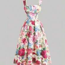 MOD Vintage Palace Style Floral Print Women Dress New Years Eve Outfit Sundress Long Dress Vacation Dress - Albaricoque - Ver 1