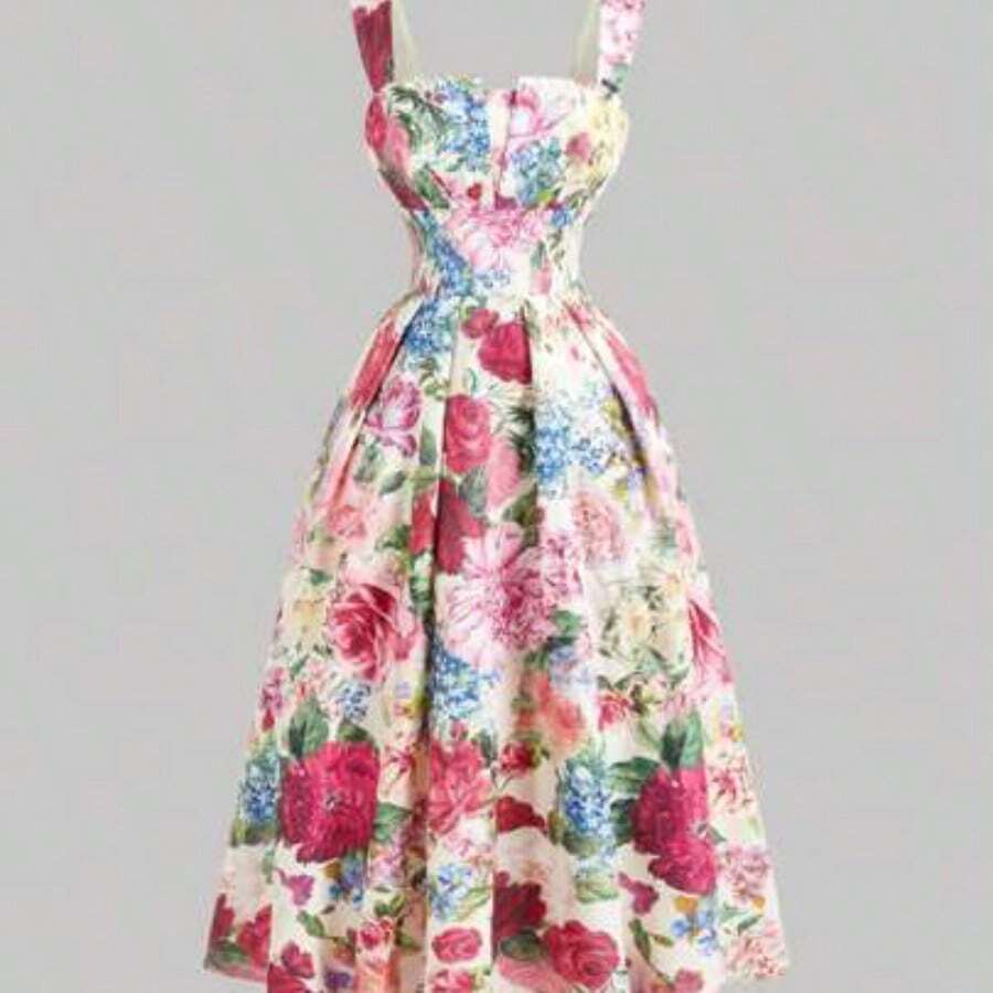 MOD Vintage Palace Style Floral Print Women Dress New Years Eve Outfit Sundress Long Dress Vacation Dress - Albaricoque - Ver 1
