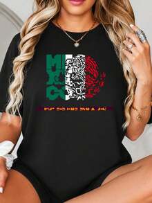 Diseño de impresión gráfica Fl-ag de México, Arte tipográfico angustiado con patrón Az-tec, Verde Blanco Rojo Color, para arte mural de decoración doméstica.jpgRegalos personalizados: Camisetas para mujer con estilos modernos, hippies, casuales y minimalistas. Ropa masculina personalizada única, armarios cápsula, ropa básica/urbana para hombre. Regalos ideales para novios, familiares y amigos, adecuados para cumpleaños, vacaciones, colegio/competiciones, deportes/escalada, etc., también adecuados para la moda de otoño y actividades urbanas. Verano negro. - Negro - Ver 2