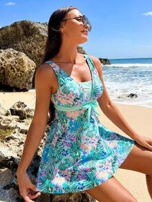 Swim Lushoire Vestido de natación con estampado tropical con bottom bikini - Multicolor - Ver 4