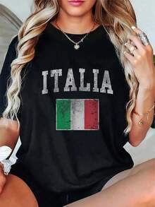 Camiseta Vintage Italia con la Bandera Italiana para Hombres, Mujeres, Niños y Jóvenes - Negro - Ver 1