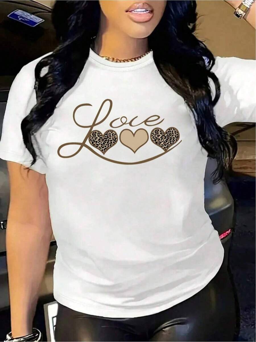 YOCASA Camiseta informal de verano para mujer, de cuello redondo, ajustada y manga corta, con estampado de pintura al óleo, floral, de corazones, de cerezas y de letras. Tejido informal sencillo, estilo deportivo, ideal para el día a día y para una cita de San Valentín. - Blanco - Ver 1