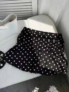 Minifalda acampanada fruncida con estampado de lunares para el verano - Multicolor - Ver 7