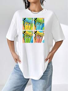 Cheerful Cowboy Face With Hat In Pop Art Style Reflects Free Spirit And Optimism With Vibrant Colors And Positive Energy. Comfortable And Modern Women's T-Shirt For Everyday Wear - White - View 1