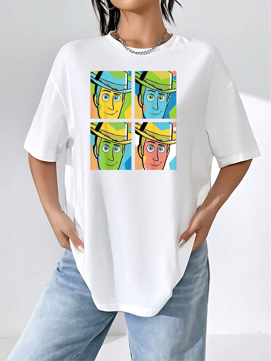 Cheerful Cowboy Face With Hat In Pop Art Style Reflects Free Spirit And Optimism With Vibrant Colors And Positive Energy. Comfortable And Modern Women's T-Shirt For Everyday Wear - White - View 1