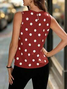 Blusa sin mangas con pliegues y estampado de lunares para mujer - Rojo - Ver 2