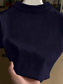 Camiseta de manga corta ajustada con cuello bordado para mujer - Azul marino - Ver 2