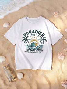 Women's Casual White Knit T-Shirt With Playlife Graphic Print Short Drop Shoulder Sleeve Round Neck Top BLR4 - 白色的 - 查看 4