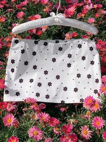 Falda corta de verano informal para mujer con cintura baja de unicolor - Blanco y Negro 2 - Ver 6
