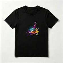 Playera Rockera con Estampado de Guitarra con Salpicaduras de Algodón Negro - Negro - Ver 1