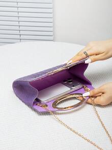Women's Shiny Glitter Handbag With Ruffle Iridescent Shoulder Strap Chain Crossbody Bag, Versatile Fashion Bag With Minimalist Chain Hardware Design, Suitable For Party, Wedding, Prom, Banquet As A Perfect Gift For Women - Mauve Purple - View 6