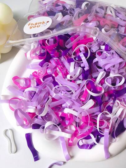 500pcs,Mix Purple Elastic Hair Ties,Big Disposable Rubber Rings, Big Band Rubber Band Hair Accessories Headdress Disposable Rubber Band Women's Hair Cute Hair Tie, Daily Use, Ponytail, Wedding Hairstyles Ponytail Holders, Hair Bobbles ,Hair Rope Hairbands,Suitable For Daily Life, Vacation, Parties,Gift