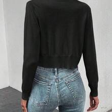 Short Button-Front Cardigan, Long Sleeve Top - Negro - Ver 3