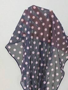Swim Mod Conjunto de bikini de 3 piezas con estampado de lunares, escote halter y espalda con lazo, para vacaciones en la playa, atuendo de primavera, carnaval 2026, elegante, casual, traje de baño con falda - Azul marino - Ver 5
