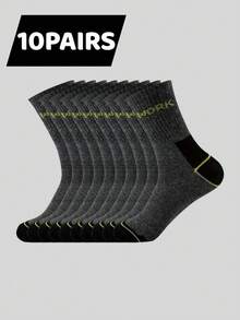 1/10/20/30 pares de calcetines de media caña con costillas y refuerzo en el talón y los dedos para hombres, con estampado de letras con tema de trabajo, adecuados para el trabajo diario y actividades al aire libre de los hombres, disponibles en varios colores - Multicolor - Ver 14