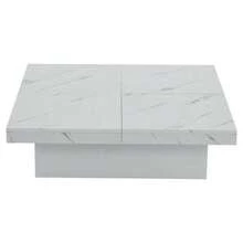 Modern White Square Coffee Table With Marble Look, 90 X 90 X 25 Cm – Four Drawers, Sliding Top, Load Capacity Up To 30 Kg. - White - View 11