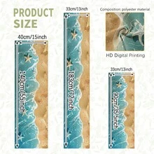 1pc Coastal Wave & Starfish Pattern Table Runner, Blue White Beige Patchwork, Fresh Ocean Style, Large Size, Suitable For Home Gatherings, Indoor/Outdoor Decor, Entryway, Coffee Table, Living Room Ambiance, Kitchen Dining, Holiday Nature Gift - Multicolor - View 3