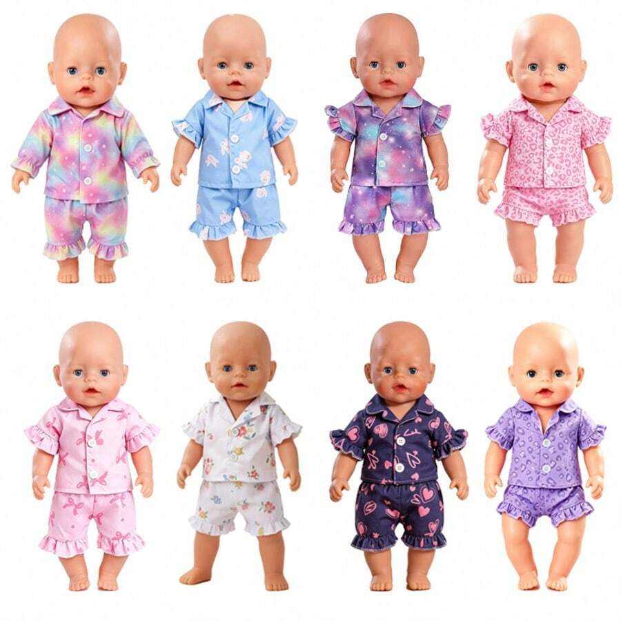 2Pcs Doll Pajama Outfit Fits 16-18 Inch American Girl Doll, Cute Sleepwear Clothes Set For Doll Dress Up Gift For Girls - Multicolor - View 1