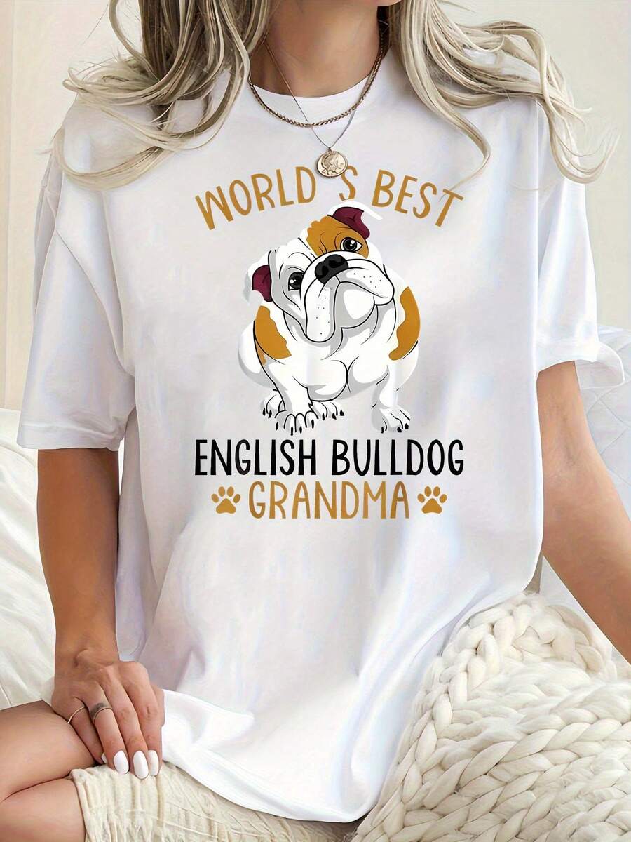 GiftGiftGiftGiftT-Shirt, Mexican National Team Soccer Jersey, With Creative Cartoon Dog And Lettering Print, Short Sleeve For Women, Casual And Comfortable Sports T-Shirt For Summer, Ideal For Vacation.SoftSoft - 白色 - 查看 1