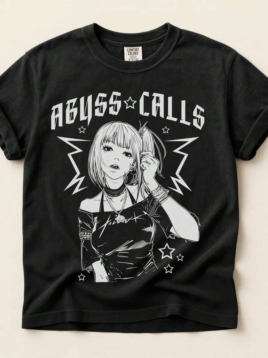 Unisex T-shirt tillverkad av ren bomull, mörk fantasy anime-tröja gotisk manga-stil (unisex) S-4XL), sommar-t-shirt, blus, bastoppar, toppar, skjorta, kreativ design, utomhuslek, cool stil, rolig design, perfekt för utomhuslek, kreativ design, utomhuslek, cool stil, rolig design, perfekt för utomhuslek - Svart - Visa 1