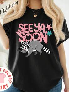 Nos vemos pronto Camiseta RacC1oon, Camiseta gráfica divertida, Camiseta de animales linda, Camiseta de moda, Camiseta viral, Camiseta gráfica de verano, Camiseta vintage. Camiseta unisex de algodón puro de 220 g. Peso ideal para todas las estaciones, adecuada tanto para hombres como para mujeres. Tejido duradero de alta calidad, suave al tacto y de larga duración. Parte superior transpirable. Adecuada para la primavera y el verano de las mujeres, vacaciones, Día de la Madre, Día de la Independencia. - Negro - Ver 1
