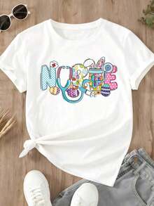 Vintage White T-Shirt With Stethoscope, Easter Egg And Medical Accessories Print For Nurses And Healthcare Workers Celebrating Easter. - 白色 - 查看 3