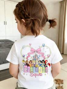 Disney Princess Toddler Girl Birthday Squad T-Shirt, 6 Months - 3 Years Short Sleeve Tee, Soft Fabric Top With Cinderella, Belle, Aurora, Snow White, Ariel & All Princess Characters, Castle & Balloon Print For Kids Birthday Party, Express Delivery - trắng - Xem 3