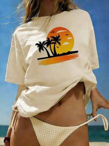 Women's Vintage T-Shirt. New Summer Women's T-Shirt, Loose Fit, Round Neck, Short Sleeves, With A Simple Slogan Print, Ideal For Vacations. Fashionable Blouse For Everyday Wear And Holidays. Gothic Style. - 膚色 - 查看 7