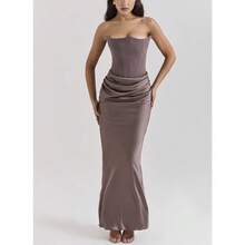 Nueva Llegada Vestido de Gala Strapless Espalda Descubierta Ajustado Sensual - Gris - Ver 5