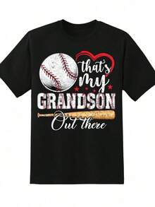 Camiseta de manga corta "Ese es mi nieto ahí fuera" para abuela amante del béisbol, regalo para la madre del jugador, camiseta de orgullo familiar, camiseta de verano. - Negro - Ver 3