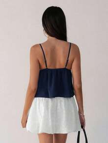 Camiseta de tirantes con volantes y lazo delantero de unicolor para mujer - Azul marino - Ver 2