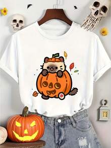 disfraz halloween hombreCamiseta de Halloween con diseño de gato calabaza para mujer - Cuello redondo suave, corte holgado, camiseta gráfica naranja brillante con diseño de gato sonriente y calabaza de Halloween - Ropa informal lavable a máquina para fiestas de disfraces y atuendos casuales - Ropa caprichosa para amantes de las mascotas, Camiseta gráfica para hombre, Camiseta para hombre, Camiseta para hombre, Camiseta divertida, Ropa para hombre, Camiseta para hombre, Camiseta de manga corta para hombre, Camiseta de manga corta Y2k, Camiseta de manga corta - Blanco - Ver 10