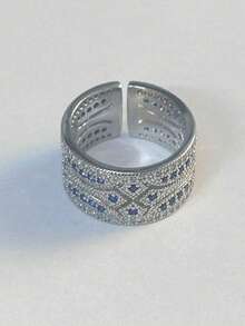 1pc Vintage Blue Gemstone Ring, Luxurious Stackable Design - Silver - View 7